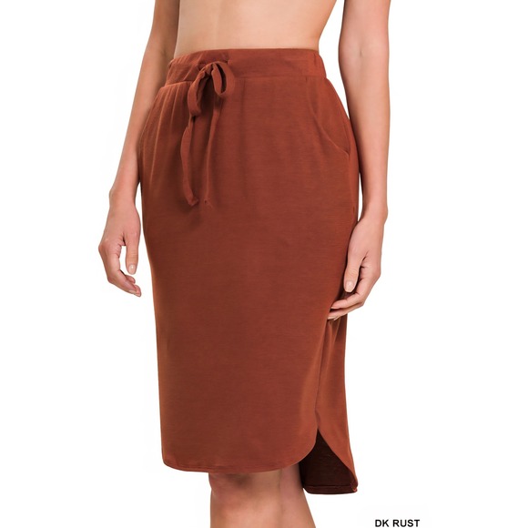 Zenana Outfitters Dresses & Skirts - Zenana Dark Rust Tulip Hem‎ Midi Skirt with Pockets – Self Tie Waist